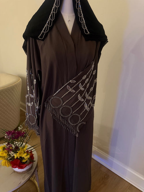 Dusty Amethyst Hand-Beaded Abaya