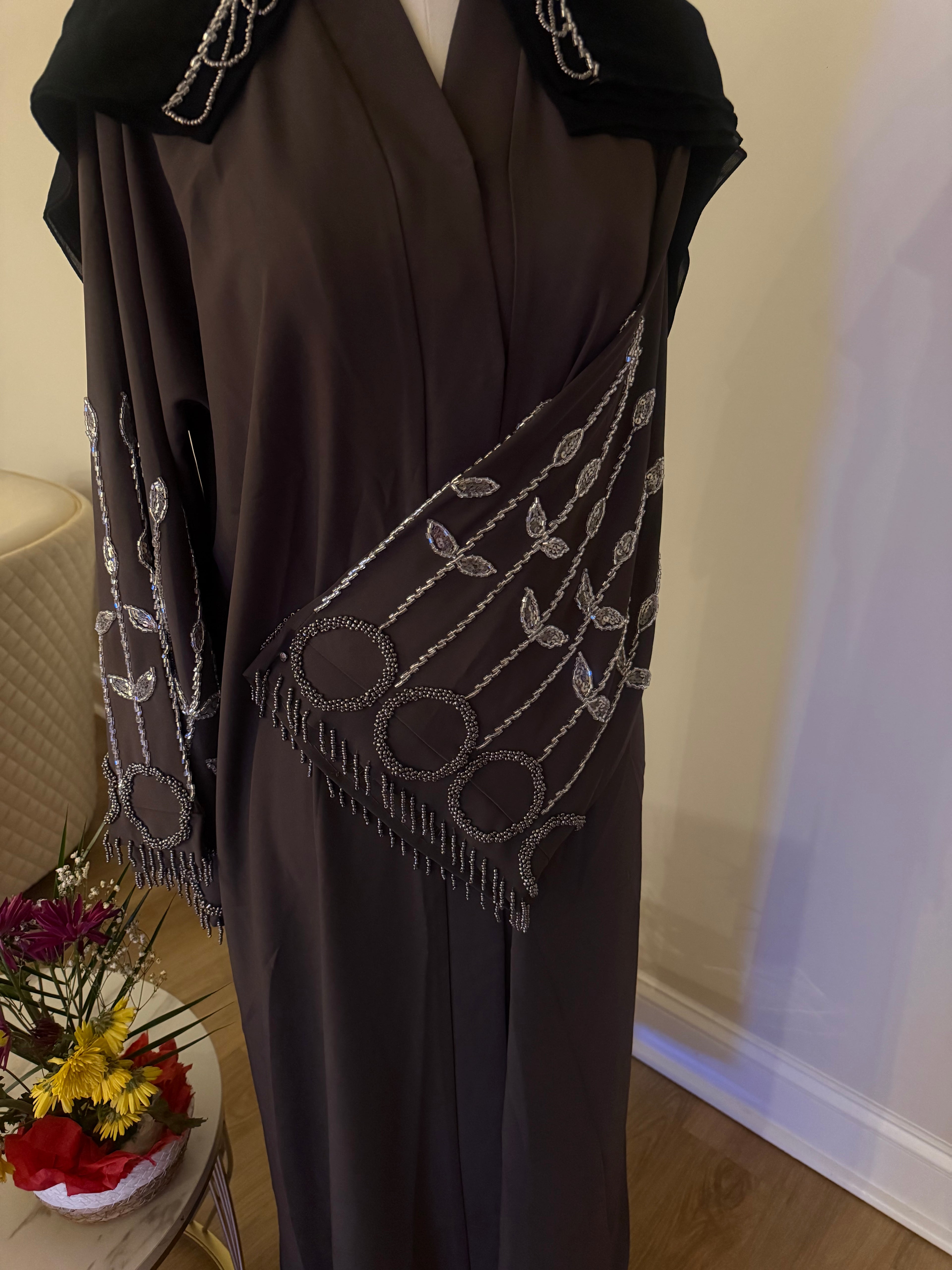 Dusty Amethyst Hand-Beaded Abaya